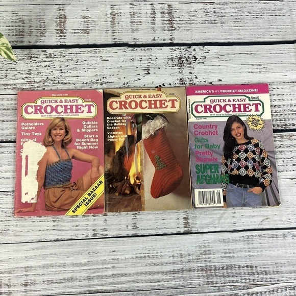 Vintage Lot of 3 Quick & Easy Crochet Craft Magazines 1987-88 1995 - Picture 2 of 9